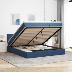 vidaXL Struttura Letto Pouf con Materasso Blu 180x200cm in Tessuto