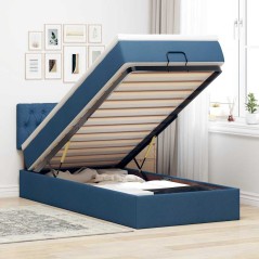vidaXL Struttura Letto Pouf con Materasso Blu 90x190 cm in Tessuto