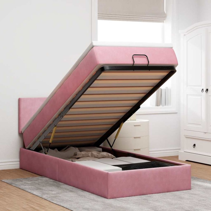 vidaXL Struttura Letto Pouf con Materasso Rosa 80x200 cm Velluto vidaXL Struttura Letto Pouf con Materasso Rosa 80x200 cm Velluto