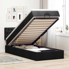 vidaXL Struttura Letto Pouf con Materasso Nero 90x190 cm in Tessuto