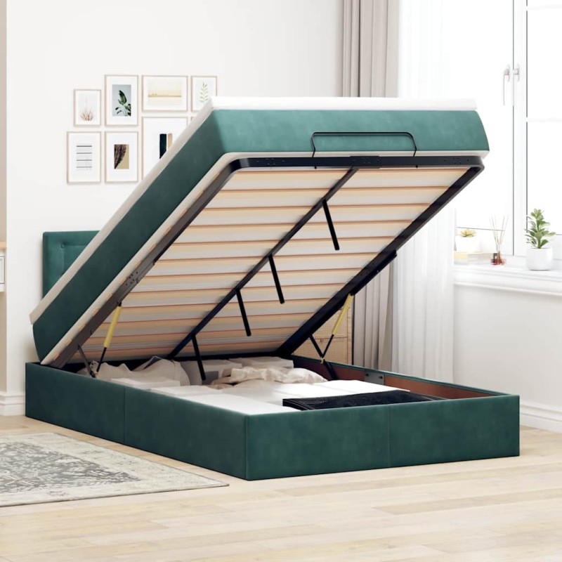 vidaXL Pouf Letto con Materasso Verde Scuro 120x190 cm Velluto vidaXL Pouf Letto con Materasso Verde Scuro 120x190 cm Velluto