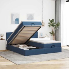 vidaXL Struttura Letto Pouf con Materassi Blu 180x200cm in Tessuto
