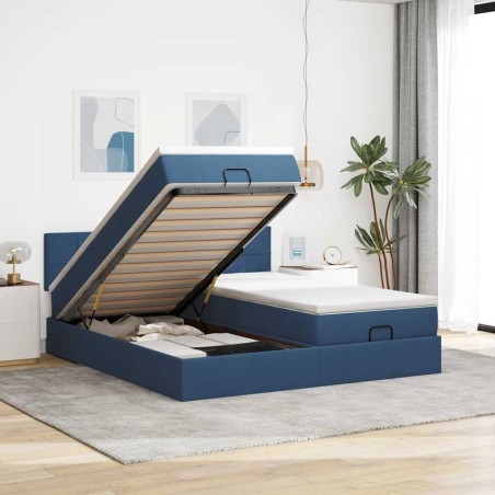 vidaXL Struttura Letto Pouf con Materassi Blu 180x200cm in Tessuto