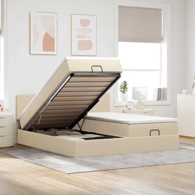 vidaXL Struttura Letto Pouf con Materassi Crema 180x200 cm in Tessuto