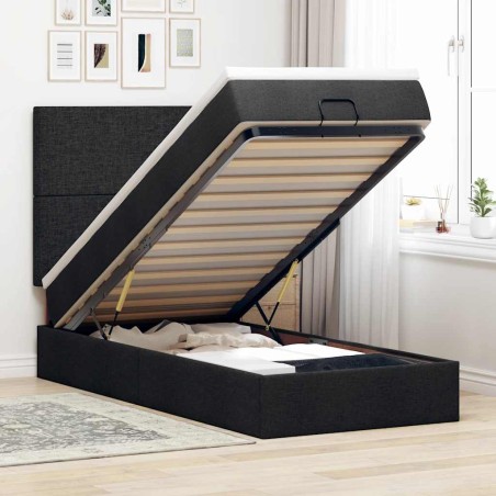 vidaXL Struttura Letto Pouf con Materasso Nero 80x200 cm in Tessuto