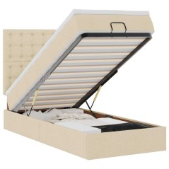 vidaXL Struttura Letto Pouf con Materasso Crema 90x190 cm in Tessuto