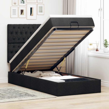 vidaXL Struttura Letto Pouf con Materasso Nero 80x200 cm in Tessuto
