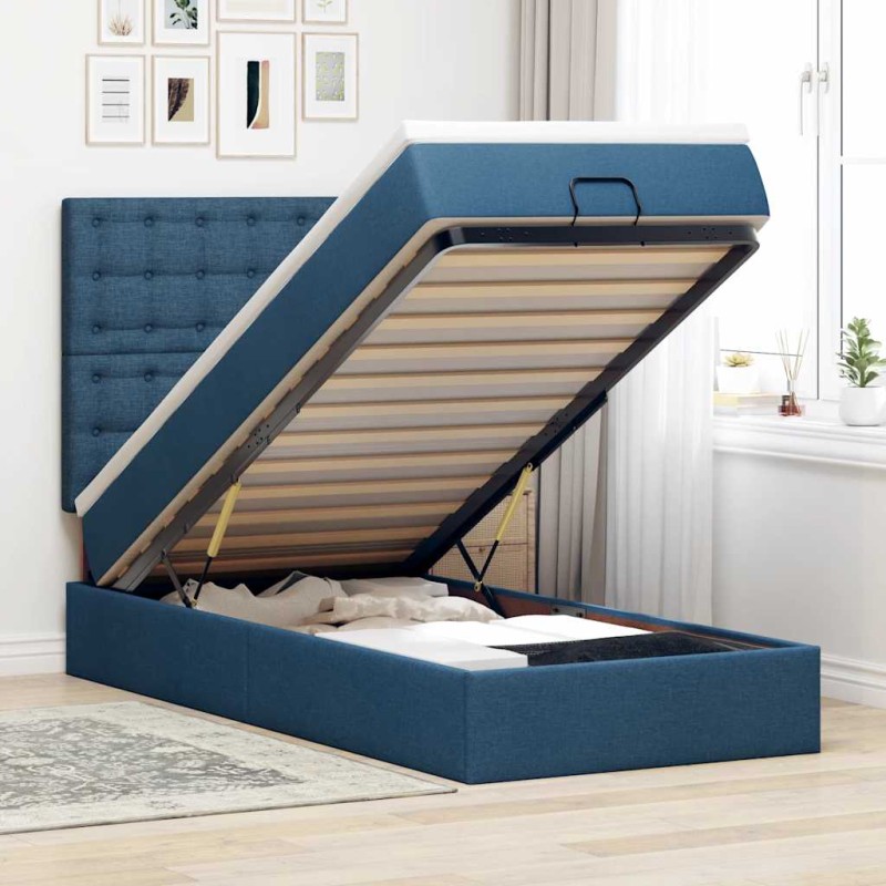 vidaXL Struttura Letto Pouf con Materasso Blu 90x200 cm in Tessuto vidaXL Struttura Letto Pouf con Materasso Blu 90x200 cm in Tessuto
