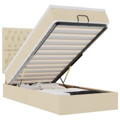 vidaXL Struttura Letto Pouf con Materasso Crema 90x190 cm in Tessuto