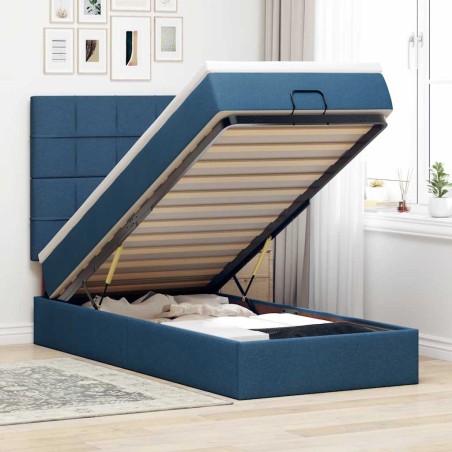 vidaXL Struttura Letto Pouf con Materasso Blu 90x190 cm in Tessuto