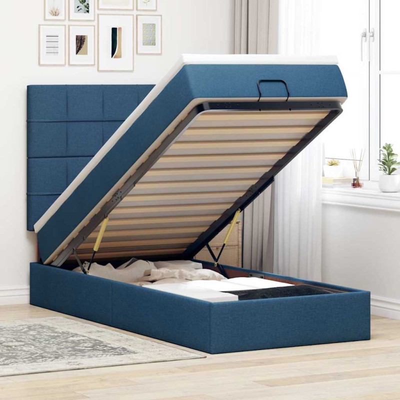 vidaXL Struttura Letto Pouf con Materasso Blu 90x200 cm in Tessuto