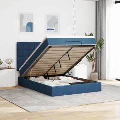 vidaXL Struttura Letto Pouf con Materasso Blu 140x200cm in Tessuto