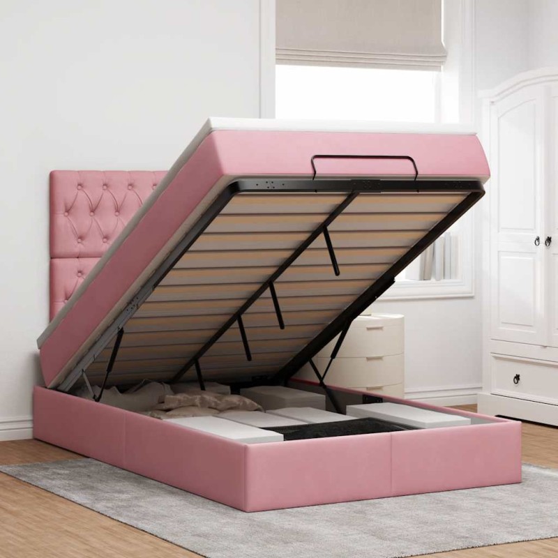 vidaXL Struttura Letto Pouf con Materassi Rosa 120x190 cm Velluto vidaXL Struttura Letto Pouf con Materassi Rosa 120x190 cm Velluto