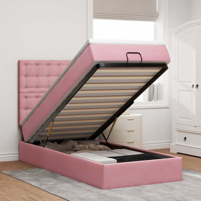 vidaXL Struttura Letto Pouf con Materassi Rosa 90x190 cm in Velluto vidaXL Struttura Letto Pouf con Materassi Rosa 90x190 cm in Velluto