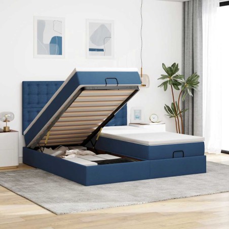 vidaXL Struttura Letto Pouf con Materassi Blu 180x200cm in Tessuto