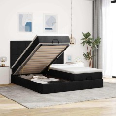 vidaXL Struttura Letto Pouf con Materassi Nero 160x200 cm in Tessuto
