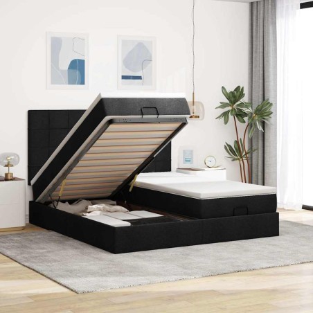 vidaXL Struttura Letto Pouf con Materassi Nero 160x200 cm in Tessuto