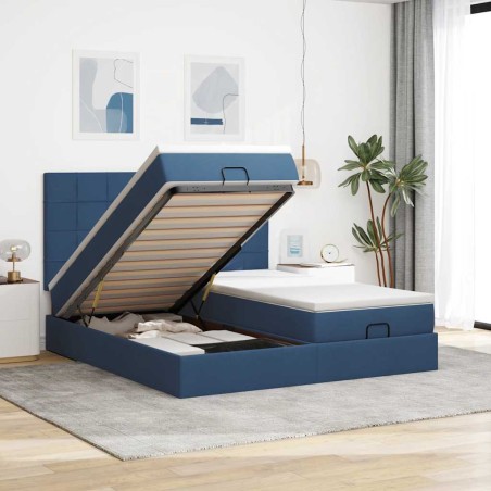 vidaXL Struttura Letto Pouf con Materassi Blu 180x200cm in Tessuto