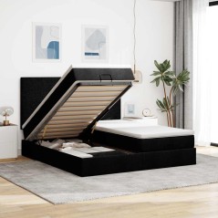 vidaXL Struttura Letto Pouf con Materassi Nero 160x200 cm in Tessuto