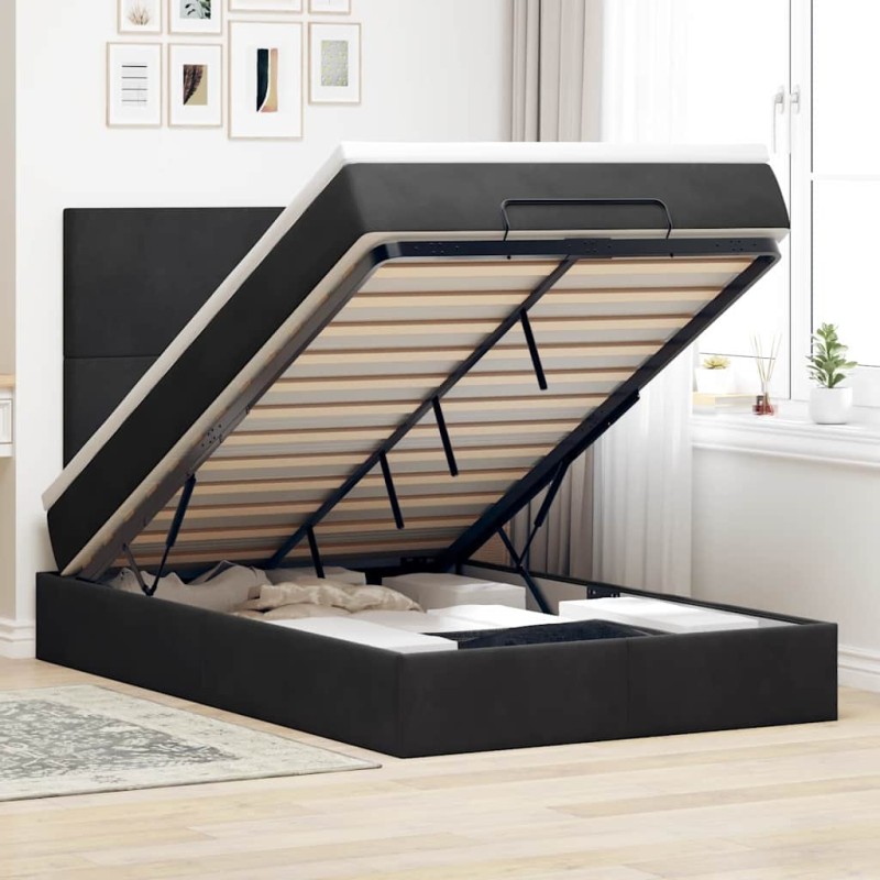 vidaXL Struttura Letto Pouf con Materassi Nero 120x190 cm Velluto vidaXL Struttura Letto Pouf con Materassi Nero 120x190 cm Velluto