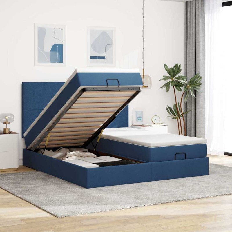 vidaXL Struttura Letto Pouf con Materassi Blu 180x200cm in Tessuto vidaXL Struttura Letto Pouf con Materassi Blu 180x200cm in Tessuto