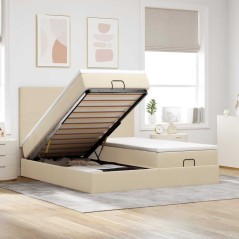 vidaXL Struttura Letto Pouf con Materassi Crema 160x200 cm in Tessuto