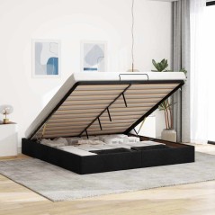 vidaXL Struttura Letto Pouf senza Materasso Nero 180x200 cm in Tessuto