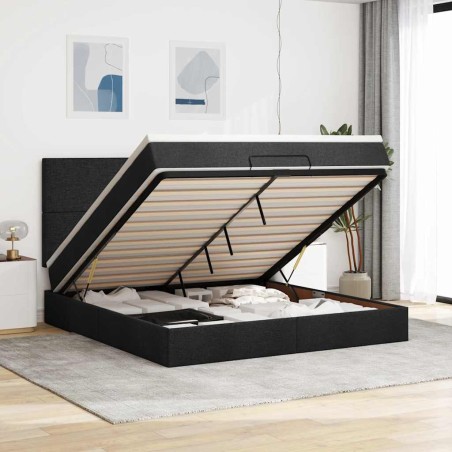 vidaXL Struttura Letto Pouf con Materasso Nero 180x200 cm in Tessuto