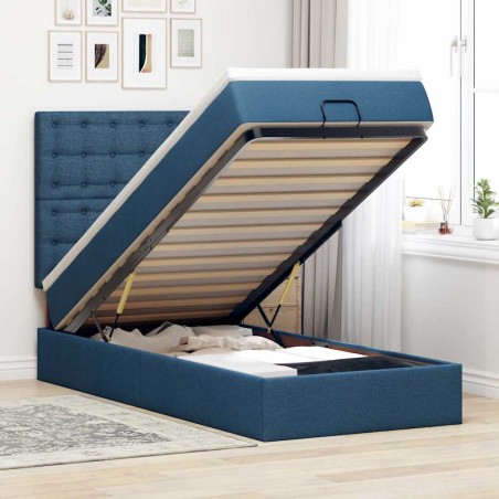 vidaXL Struttura Letto Pouf con Materasso Blu 90x200 cm in Tessuto