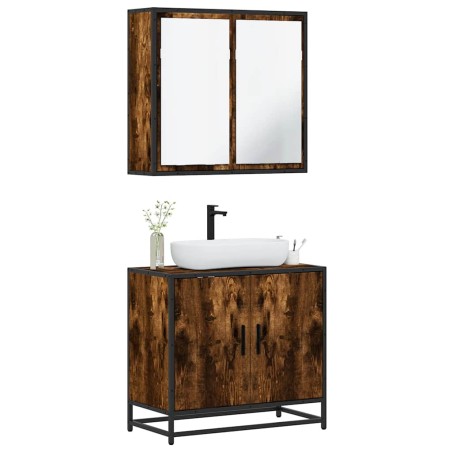 vidaXL Set Mobili da Bagno 2 pz Rovere Fumo in Legno Multistrato