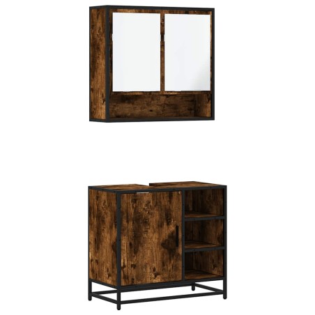 vidaXL Set Mobili da Bagno 2 pz Rovere Fumo in Legno Multistrato