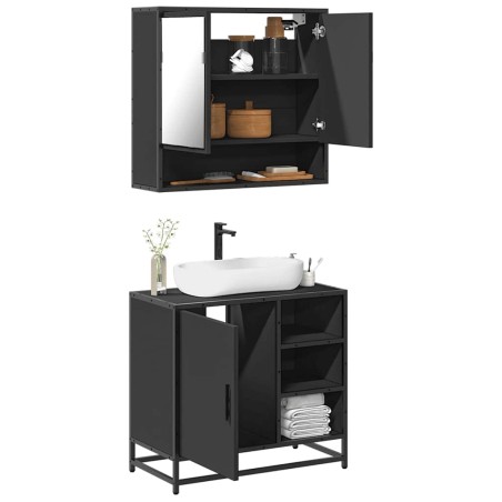 vidaXL Set Mobili da Bagno 2 pz Nero in Legno Multistrato