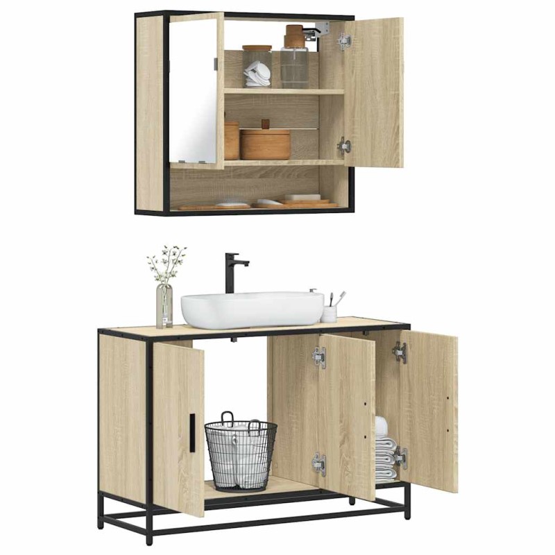 vidaXL Set Mobili da Bagno 2 pz Rovere Sonoma in Legno Multistrato vidaXL Set Mobili da Bagno 2 pz Rovere Sonoma in Legno Multistrato