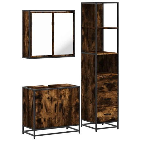 vidaXL Set Mobili da Bagno 3 pz Rovere Fumo in Legno Multistrato