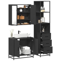 vidaXL Set Mobili da Bagno 3 pz Nero in Legno Multistrato