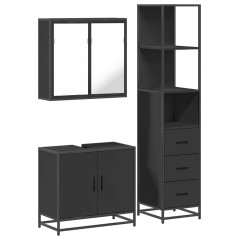 vidaXL Set Mobili da Bagno 3 pz Nero in Legno Multistrato
