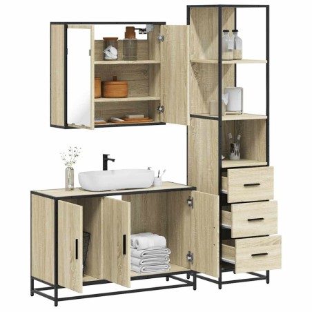 vidaXL Set Mobili da Bagno 3 pz Rovere Sonoma in Legno Multistrato