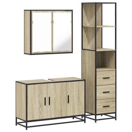 vidaXL Set Mobili da Bagno 3 pz Rovere Sonoma in Legno Multistrato