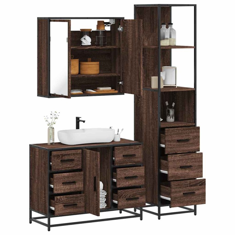 vidaXL Set Mobili da Bagno 3 pz Rovere Marrone in Legno Multistrato vidaXL Set Mobili da Bagno 3 pz Rovere Marrone in Legno Multistrato