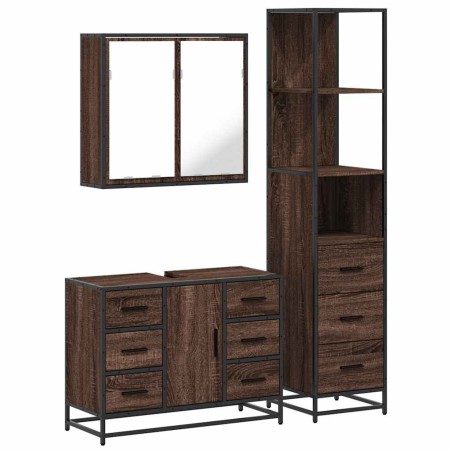 vidaXL Set Mobili da Bagno 3 pz Rovere Marrone in Legno Multistrato
