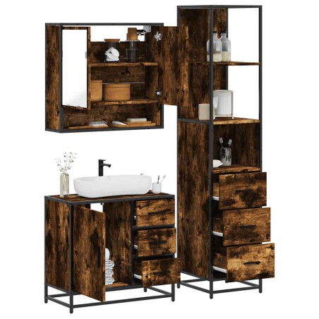 vidaXL Set Mobili da Bagno 3 pz Rovere Fumo in Legno Multistrato