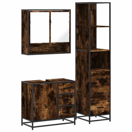 vidaXL Set Mobili da Bagno 3 pz Rovere Fumo in Legno Multistrato