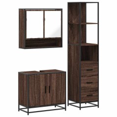 vidaXL Set Mobili da Bagno 3 pz Rovere Marrone in Legno Multistrato