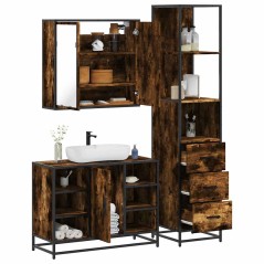 vidaXL Set Mobili da Bagno 3 pz Rovere Fumo in Legno Multistrato