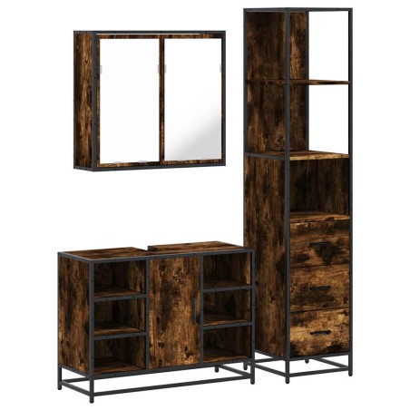 vidaXL Set Mobili da Bagno 3 pz Rovere Fumo in Legno Multistrato
