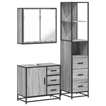 vidaXL Set Mobili da Bagno 3 pz Grigio Sonoma in Legno Multistrato