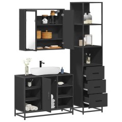 vidaXL Set Mobili da Bagno 3 pz Nero in Legno Multistrato