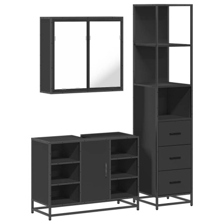 vidaXL Set Mobili da Bagno 3 pz Nero in Legno Multistrato