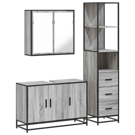 vidaXL Set Mobili da Bagno 3 pz Grigio Sonoma in Legno Multistrato