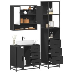 vidaXL Set Mobili da Bagno 3 pz Nero in Legno Multistrato